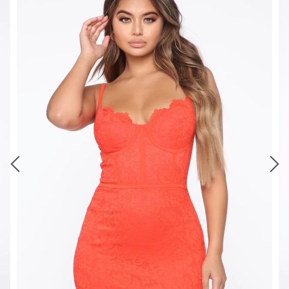 Orange laced corset midi dress - Picture 2 of 3
